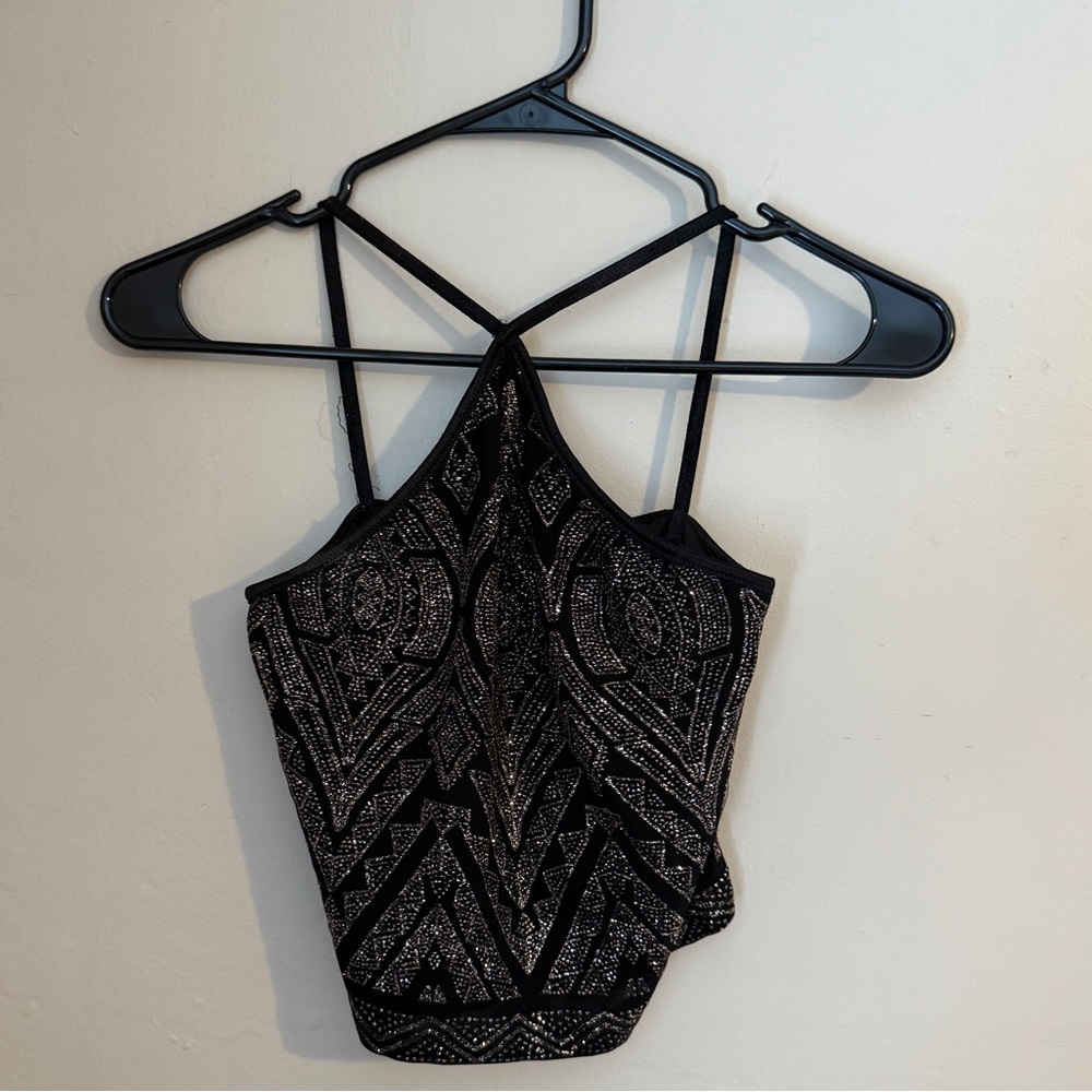 Black and Silver Glittery Crop Top